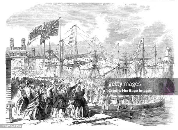 The Prince and Princess of Wales embarking at Dundee for Denmark on Saturday last, 1864. '...the Prince and Princess of Wales, with their infant son,...