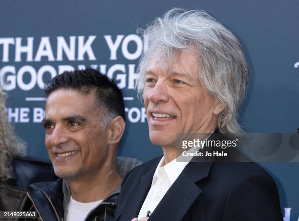 Gotham Chopra and Jon Bon Jovi attend the "Thank You, Goodnight: The Bon Jovi Story" UK Premiere at the Odeon Luxe Leicester Square on April 17, 2024...