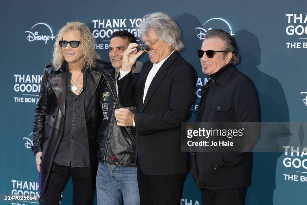 David Bryan of Bon Jovi, Gotham Chopra and Jon Bon Jovi and Tico Torres of Bon Jovi attend the "Thank You, Goodnight: The Bon Jovi Story" UK Premiere...