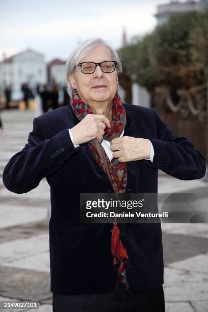 Vittorio Sgarbi attends the "Fondazione Cini, Isola Di San Giorgio" Photocall during the 60th Biennale Art 2024 at Fondazione Cini on April 17, 2024...