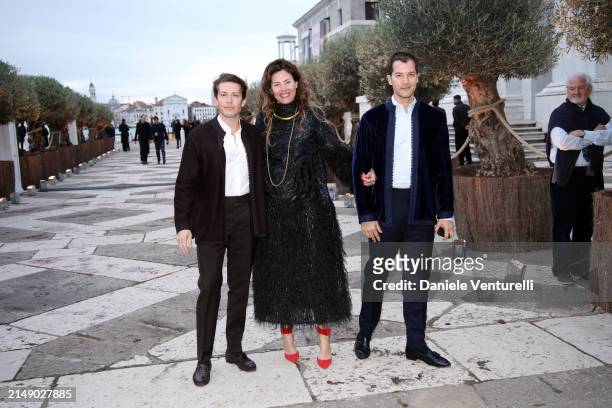 Edgardo Osorio, Sara Battaglia and Ricardo de Almeida Figueiredo attend the "Fondazione Cini, Isola Di San Giorgio" Photocall during the 60th...