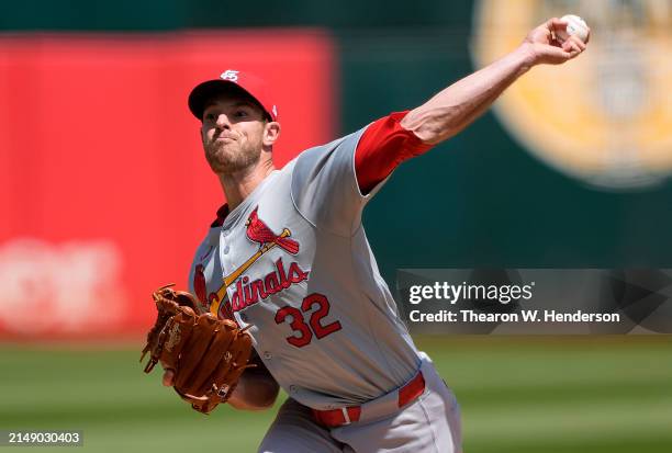 Steven Matz of the St. Louis Cardinals pitches against the Oakland Athletics in the bottom of the second inning on April 17, 2024 at the Oakland...
