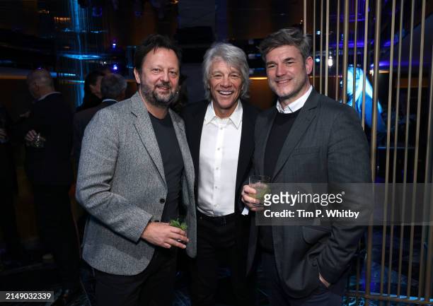 Lee Jury, Jon Bon Jovi and Lawrence Atkinson attend the afterparty for the UK Premiere of "Thank You and Goodnight: The Bon Jovi Story" at The...