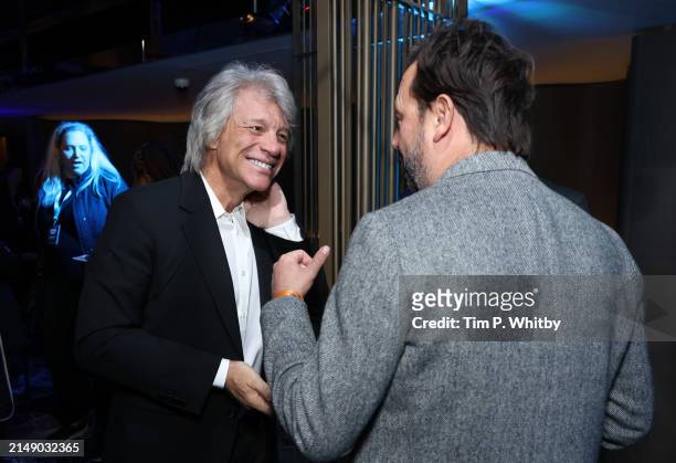 Jon Bon Jovi and Lee Jury attend the afterparty for the UK Premiere of "Thank You and Goodnight: The Bon Jovi Story" at The Londoner Hotel on April...