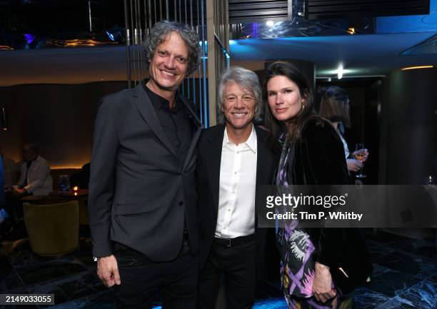 Evert van der Veer, Jon Bon Jovi and guest attend the afterparty for the UK Premiere of "Thank You and Goodnight: The Bon Jovi Story" at The Londoner...