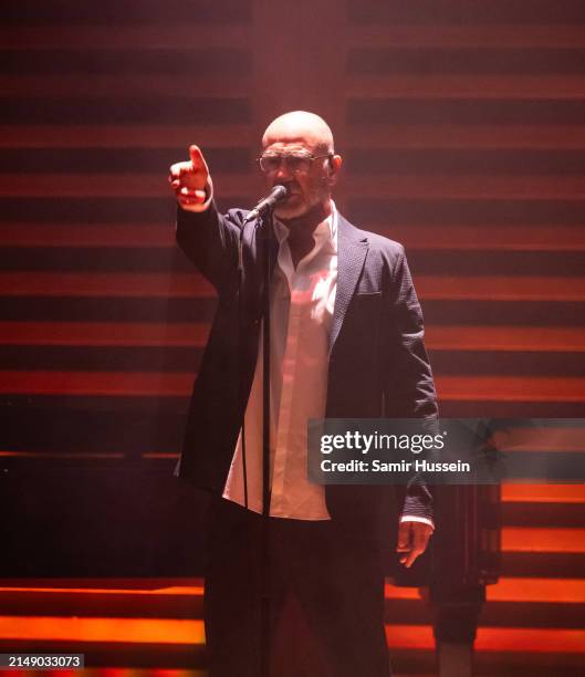 Eric Cantona performs live at King's Place on April 17, 2024 in London, England.