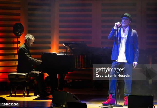 Eric Cantona performs live at King's Place on April 17, 2024 in London, England.