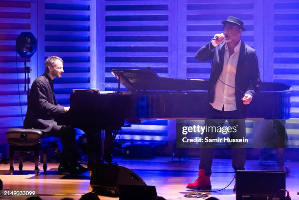 Eric Cantona performs live at King's Place on April 17, 2024 in London, England.