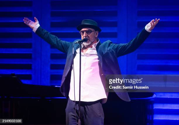 Eric Cantona performs live at King's Place on April 17, 2024 in London, England.