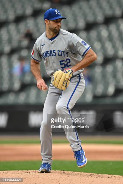 Starting pitcher Michael Wacha of the Kansas City Royals throws in the first inning during game two of a doubleheader against the Chicago White Sox...