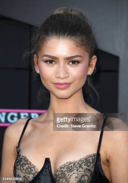 Zendaya arrives at the Los Angeles Premiere Of Amazon MGM Studios "Challengers" at Westwood Village Theater on April 16, 2024 in Los Angeles,...