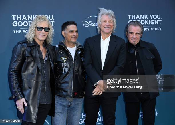 David Bryan, Gotham Chopra, Jon Bon Jovi and Tico Torres attend the "Thank You, Goodnight: The Bon Jovi Story" UK Premiere at the Odeon Luxe West End...