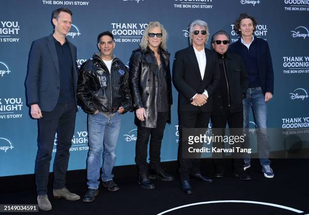Luke Bradley-Jones, Gotham Chopra, David Bryan, Jon Bon Jovi, Tico Torres and Jan Koeppen attend the "Thank You, Goodnight: The Bon Jovi Story" UK...