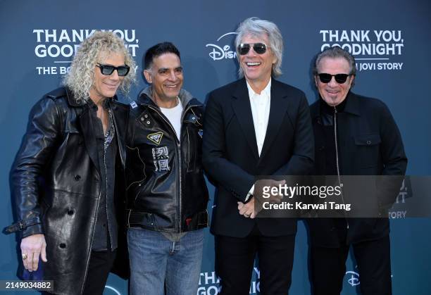 David Bryan, Gotham Chopra, Jon Bon Jovi and Tico Torres attend the "Thank You, Goodnight: The Bon Jovi Story" UK Premiere at the Odeon Luxe West End...