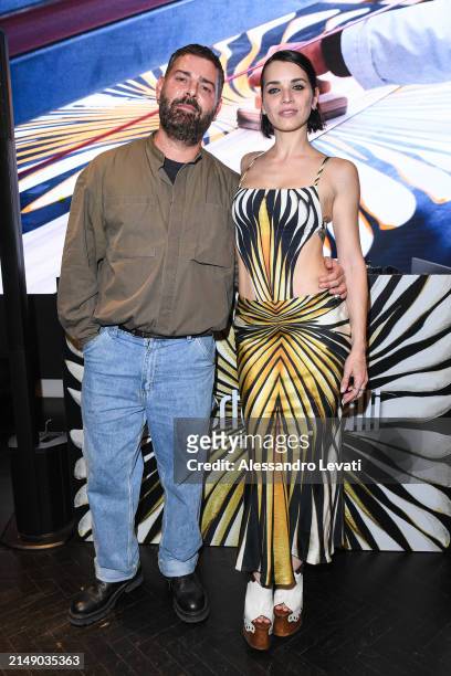 Valentina Pegorer and Fausto Puglisi attend the "Ray Of Gold" Home Collection presentation cocktail at Condé Nast Bistrot on April 17, 2024 in Milan,...