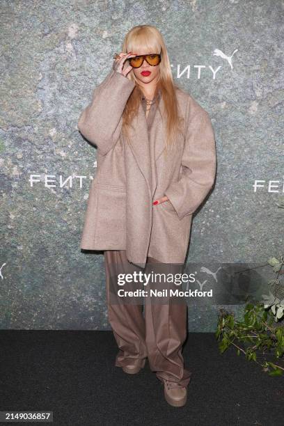 Rihanna attends the FENTY x PUMA Creeper Phatty Earth Tone Launch Party at Tobacco Dock on April 17, 2024 in London, England.