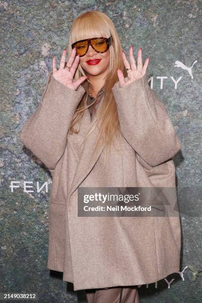 Rihanna attends the FENTY x PUMA Creeper Phatty Earth Tone Launch Party at Tobacco Dock on April 17, 2024 in London, England.
