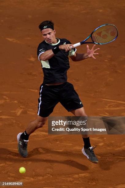 Daniel Altmaier of Germany plays a forehand shot against Arthur Fils of France in the second round during day three of the Barcelona Open Banc...