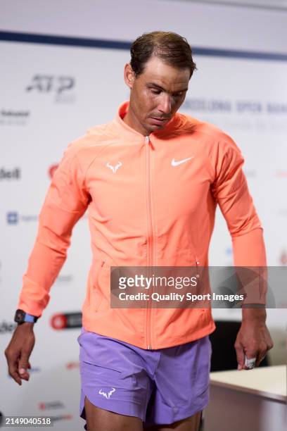 Rafael Nadal of Spain leaves the press conference following his defeat against Alex de Minaur of Australia in the second round during day three of...