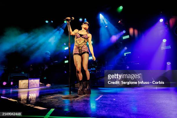Angelina Mango performs at Fabrique on April 17, 2024 in Milan, Italy.