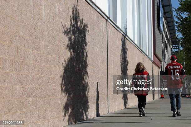 Fans of the Arizona Coyotes arrive to Mullett Arena before the NHL game against the Edmonton Oilers on April 17, 2024 in Tempe, Arizona. Tonight's...