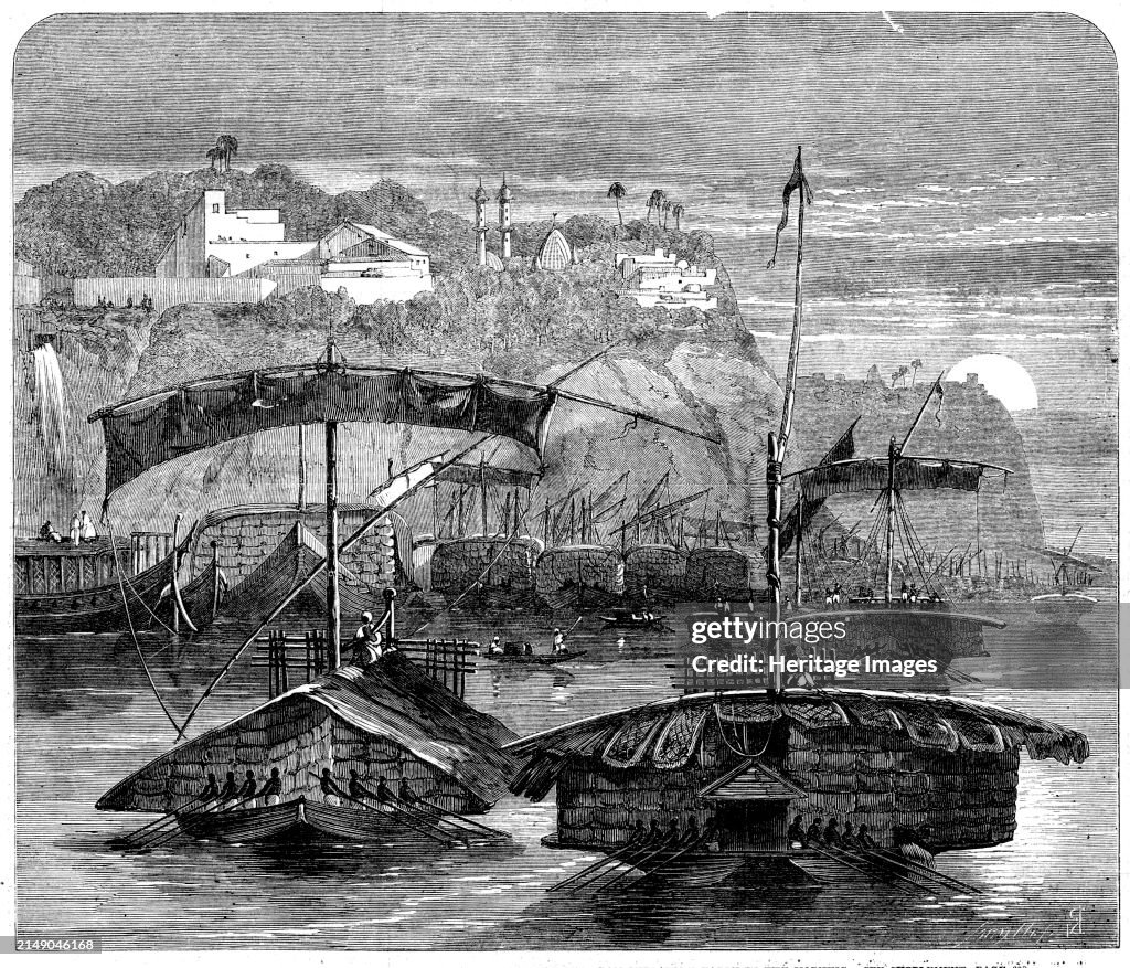 Cotton from India: a cotton fleet descending the Ganges - casting off from Mirzapore, 1862