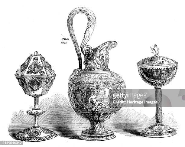 The Loan Collection, South-Kensington, 1862. Ciborium, or pyx, in gilt metal, ornamented with plaques of niello-work and enamelled glass pastes....