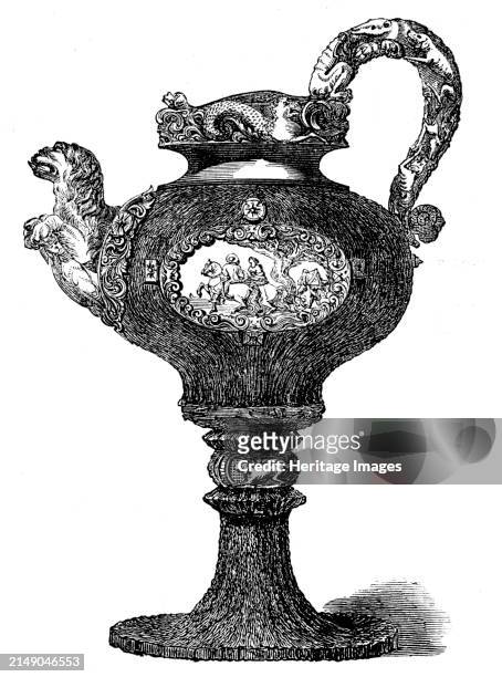 The Loan Collection, South-Kensington, 1862. 'Ewer, in stag's horn, mounted and inlaid with ivory, most elaborately and minutely carved in many...