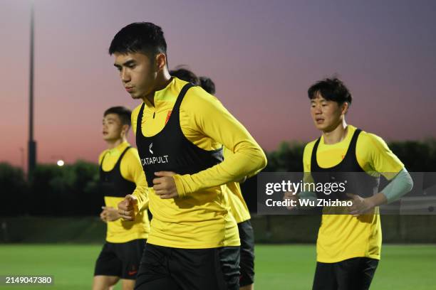 Aifeierding Aisikaer of Team China attends a training session ahead of the the AFC U23 Asian Cup 2024 Group B match between China and South Korea at...