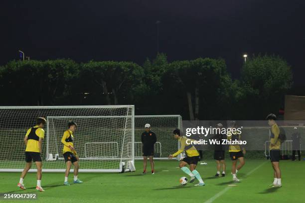 Players of Team China attend a training session ahead of the the AFC U23 Asian Cup 2024 Group B match between China and South Korea at the Abdullah...