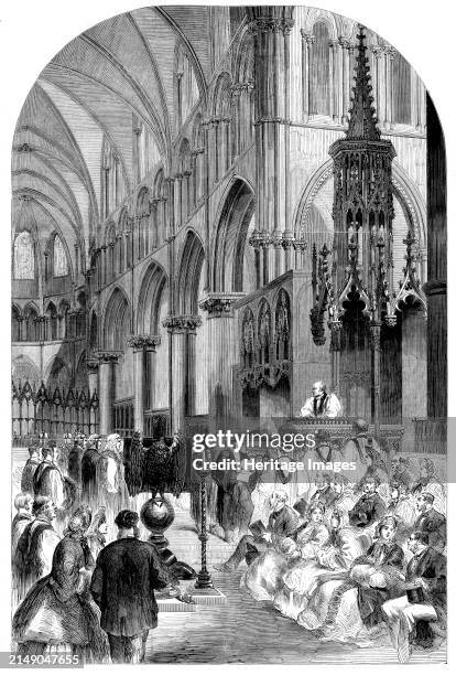 Enthronisation of the Most Rev. Dr. Charles Thomas Longley, Lord Archbishop of Canterbury, in the choir of Canterbury Cathedral, 1862. 'At the end of...