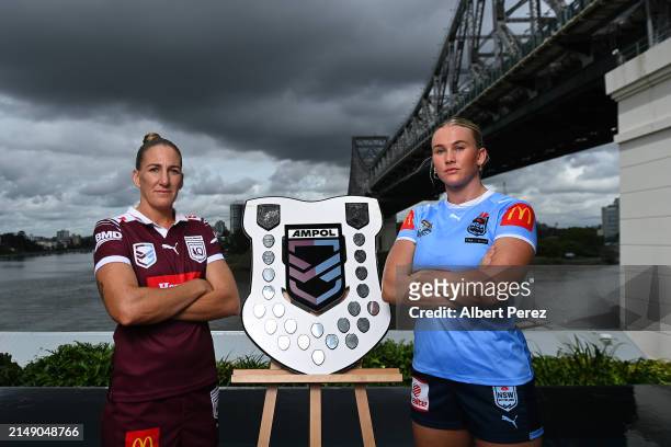 Ali Brigginshaw of Queensland and Jaime Chapman of NSW pose for portraits during the 2024 Women's State of Origin Series Launch at Fiume Rooftop Bar...