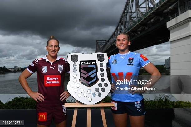 Ali Brigginshaw of Queensland and Jaime Chapman of NSW pose for portraits during the 2024 Women's State of Origin Series Launch at Fiume Rooftop Bar...