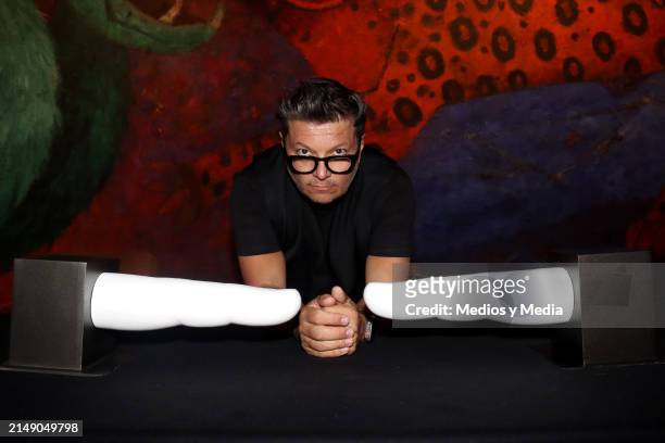 Rivelino poses for a photo at the presentation of the new sculpture 'Tú' at Museo de Antropologia on April 17, 2024 in Mexico City, Mexico.
