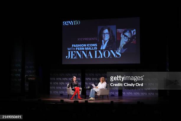 Jenna Lyons and Fern Mallis speak on stage during 'XYZ Presents: Fashion Icons with Fern Mallis: Jenna Lyons' at 92NY on April 17, 2024 in New York...