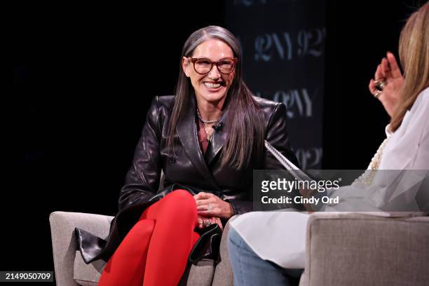 Jenna Lyons speaks on stage during 'XYZ Presents: Fashion Icons with Fern Mallis: Jenna Lyons' at 92NY on April 17, 2024 in New York City.