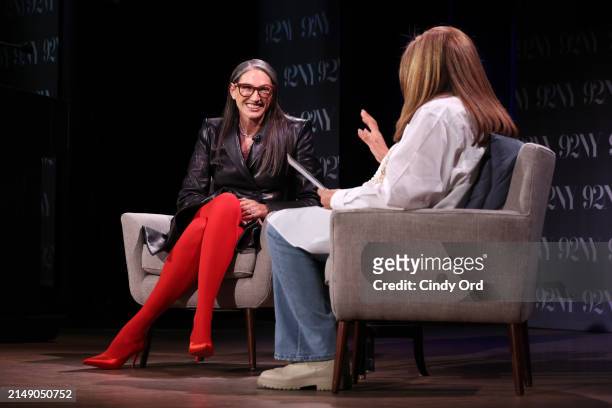 Jenna Lyons and Fern Mallis speak on stage during 'XYZ Presents: Fashion Icons with Fern Mallis: Jenna Lyons' at 92NY on April 17, 2024 in New York...