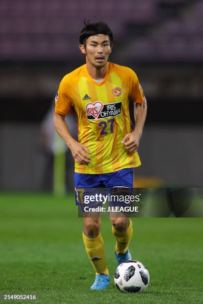 Kazuki Oiwa of Vegalta Sendai in action during the J.League J1 match between Vegalta Sendai and Shimizu S-Pulse at Yurtec Stadium Sendai on September...