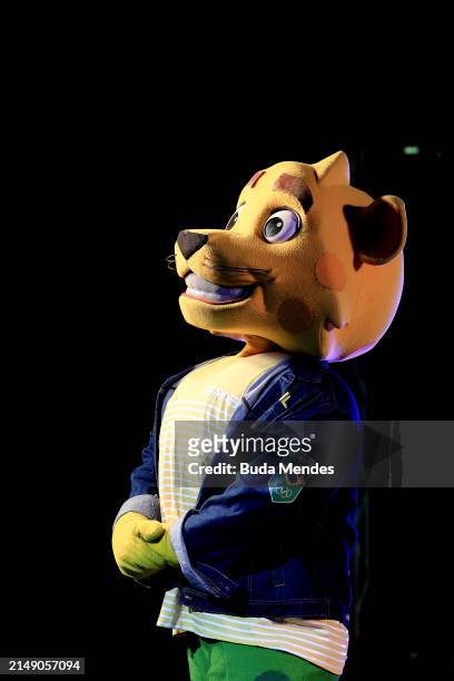 Ginga, the mascot of the Brazilian Olympic Committee, presents the Brazilian Olympic Team uniform for the opening ceremony of the Paris 2024 Olympic...