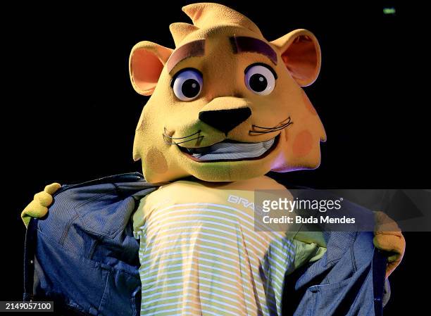 Ginga, the mascot of the Brazilian Olympic Committee, presents the Brazilian Olympic Team uniform for the opening ceremony of the Paris 2024 Olympic...