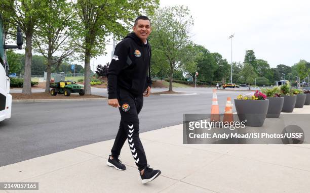 Assistant coach Amado Guevara of Carolina Core FC arrives for the U.S. Open Cup third round game between North Carolina FC and Carolina Core FC at...