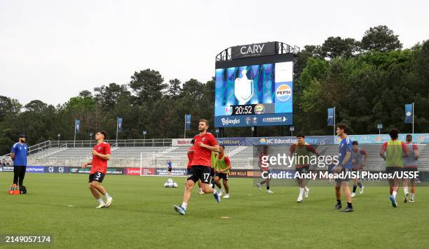 North Carolina FC warms up before the U.S. Open Cup third round game between North Carolina FC and Carolina Core FC at WakeMed Soccer Park on April...