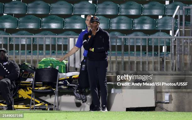 Head coach Roy Lassiter of Carolina Core FC reacts on the sideline during the second half during the U.S. Open Cup third round game between North...