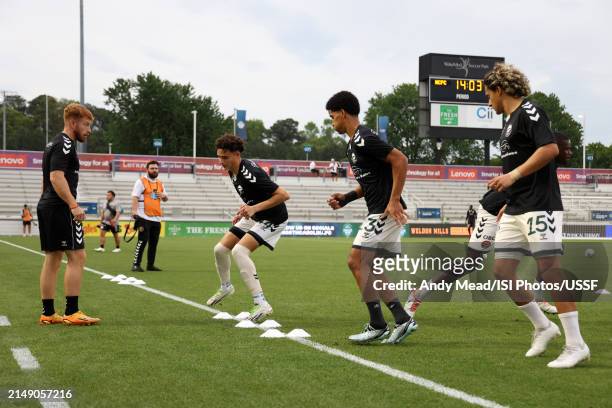 Carolina Core FC warms up before the U.S. Open Cup third round game between North Carolina FC and Carolina Core FC at WakeMed Soccer Park on April...