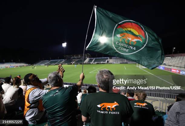 Carolina Core FC supporters cheer during the U.S. Open Cup third round game between North Carolina FC and Carolina Core FC at WakeMed Soccer Park on...