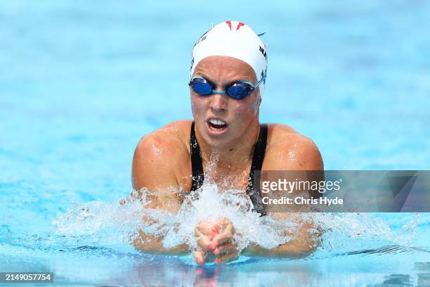 Abbey Harkin competes in the Women’s 100m Breastroke Heats during the 2024 Australian Open Swimming Championships at Gold Coast Aquatic Centre on...
