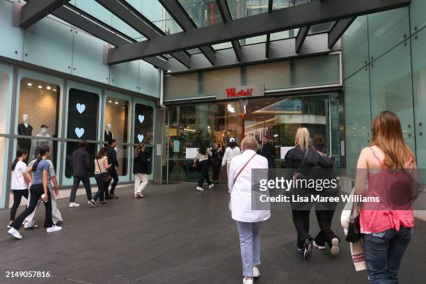 Members of the public return to Westfield Bondi Junction area during a day of reflection on April 18, 2024 in Bondi Junction, Australia. The...