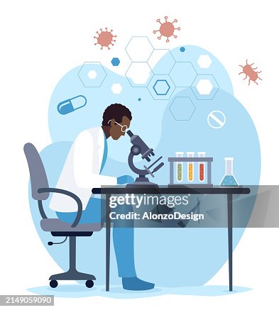Medical tests. An African American Scientist looking through the microscope. A Scientist Experiment in the Lab. Medical tests. An African American Scientist looking through the microscope. A Scientist Experiment in the Lab.
