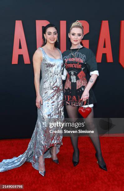 Melissa Barrera and Kathryn Newton attend the Los Angeles premiere of Universal Pictures "Abigail" at Regency Village Theatre on April 17, 2024 in...