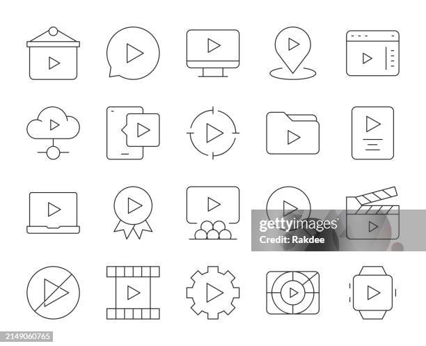 play - thin line icons - presentation folder stock illustrations